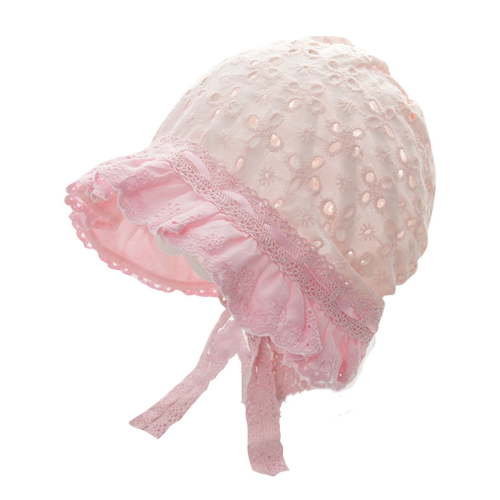 LNMQLPDBS Baby Girls Summer Hat with Bow Toddler Girls Sun Hat with Eyelet Breathable Infant Hat with Chin Strap Double Ruffle Brimmed Lace Bonnet with Flowers Sun Protection Hat for Kids