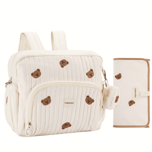 GoBabyMart Cotton Diaper Bag Backpack with Changing Pad, Pacifier Case & Insulated Bottle Pockets