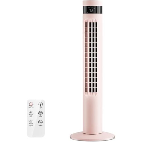 Tower Fan With Remote, Portable Floor Fans Quiet Blow Cooling Air for Bedroom Office , 85° Oscillating Standing Bladeless Tower Fan with 24ft/s Velocity, 3 Modes, 3 Speeds, 12H Timer, 36 inch (Pink)