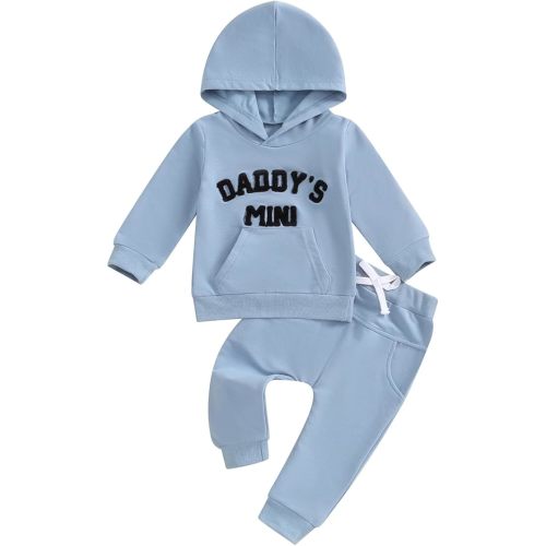 Toddler Baby Boy Clothes Fall Winter Outfits Embroidery Daddy's Mini Hoodie Sweatshirt & Joggers Pant Set