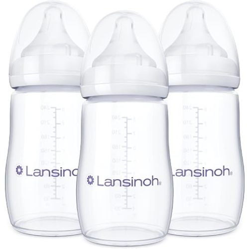 Lansinoh Anti-Colic Baby Bottles, 8 Ounce, 3 Count