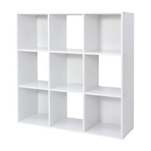 Galaxera 9 Cube Storage Organizer Wooden Bookshelf Display W/5 Removable Back Panel White
