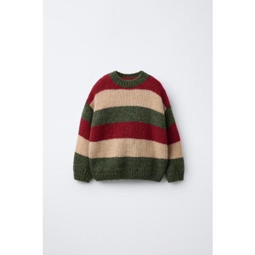 STRIPED KNIT SWEATER WITH WOOL - Ecru / Maroon | ZARA United States