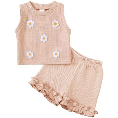 Toddler Baby Girl Outfits Floral Summer Clothes Waffle Sleeveless Tops Ruffle Shorts Cute Infant Spring Clothes Set