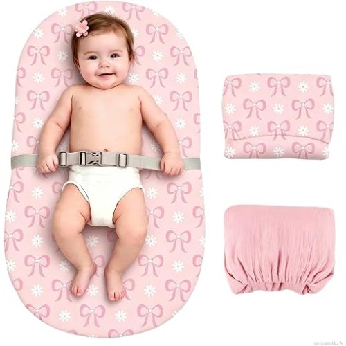 Changing Pad Cover,Includes 2 Pack Soft & Cotton Diaper Changing Pad Cover,Washable Cover,Non-Slip - Fits Standard Changing pad for Dresser & Changing Tables(Bow Tie,Pink)