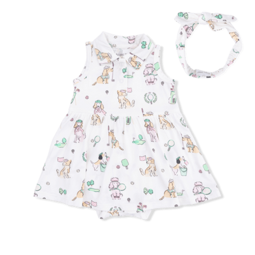 Country Club Dogs Pink - Polo Tennis Dress & Headband 6-12 months