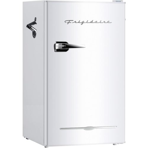 Frigidaire Retro Compact Fridge with Chiller, 3.2 cu ft Countertop Fridge with Built-In Bottle Opener, Compact Refrigerator for Office, Bedroom, Dorm Room or Cabin - 18.7"D x 19.01"W x 33.27"H (White)