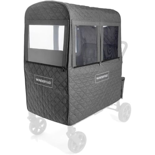 WONDERFOLD Cold Weather Shield Stroller Cover for Winter Made of Premium Breathable Cationic Fabric Filled with Cotton for Warmth Featuring Hook-and-Loop Window Openings