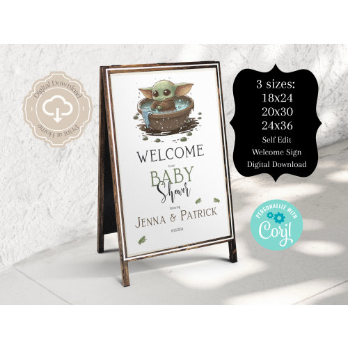 Star Wars Baby Shower Welcome Sign, Grogu Baby Shower Welcome Sign, Baby Yoda Sign, Do It Yourself, Baby Yoda, Self Edit, Corjl