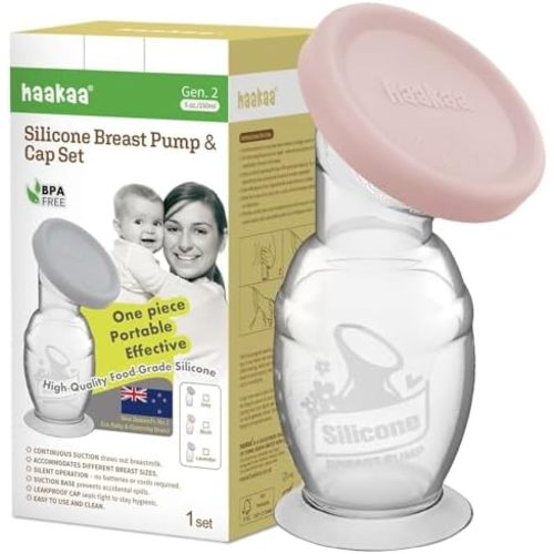 haakaa Manual Silicone Breast Pump & Silicone Cap (Blush) 5oz/150ml, Gen.2