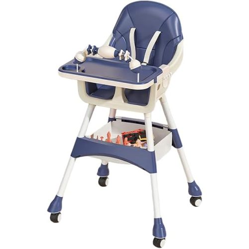 Portable High Chair,High Chairs for Babies and Toddlers,Multi-Use Easy Clean Baby High Chair with Lock Wheels,Comfortable Feeding,Place The Toy Storage Basket GGG
