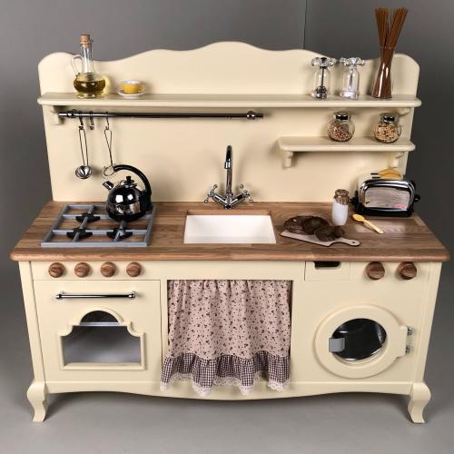 Handmade Wooden Play Kitchen with Integrated Washer | Vintage Farmhouse Style
