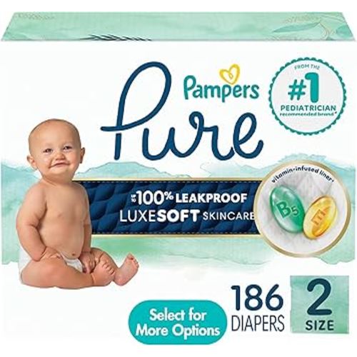 Pampers Pure Protection Diapers - Size 2, 186 Count, Hypoallergenic Unscented Disposable Baby Diapers