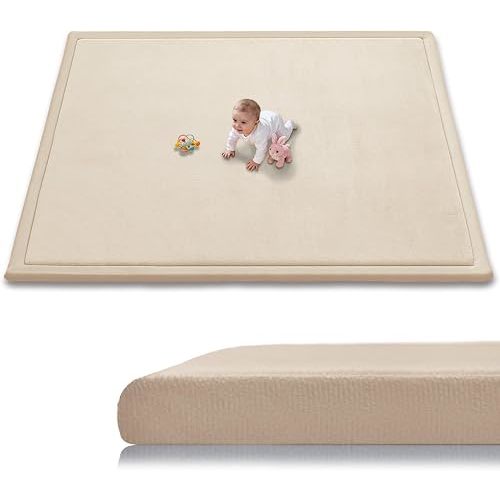 Baby Play Mat for Floor, 79'' x 59'' Thicken Foam Soft Padded Playmat for Tummy Time, Playpen Mat for Toddlers Infant Kids, Water-Repellent Coral Velvet, Non-Slip Bottom Safe for Crawling (Brown)