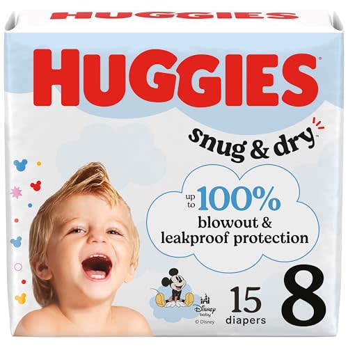 Huggies Size 8 Diapers, Snug & Dry Baby Diapers, Size 8 (46+ lbs), 15 Count, Packaging May Vary