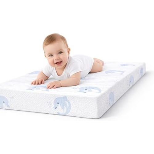 Pack and Play Mattress,Breathable Dual Sided Firm & Soft Memory Foam Pack N Play Mattresses,Baby 38"X26" Mattress for Pack N Play with Removable Cover (White)