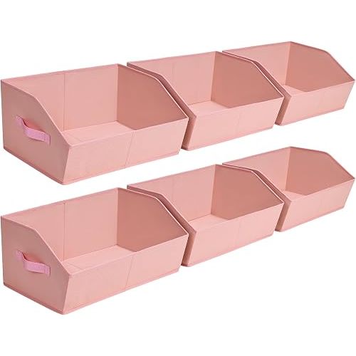 Homsorout Closet Baskets for Shelves Trapezoid - Decorative Storage Baskets with Handle, Closet Bins for Organization, Shelf Storage Bins for Clothes, Books, Home, Office, 6 Pack, Pink