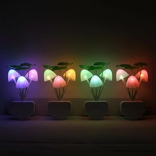 Mudder 4 Pcs Sensor Mushroom Night Lights LED Night Lights 7 Color Changing Plug-in Light Sensor Wall Lamp for Adults Bedroom, Bathroom, Christmas Party Gift(Lotus Leaf Style)