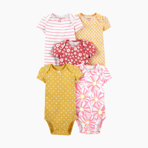 Carter's Short-Sleeve Original Bodysuits (5 Pack) - Stripes/Floral, 3M