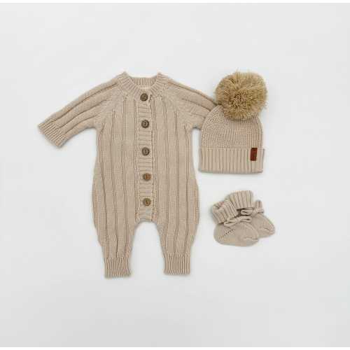 Baby Knit Jumper full buttoned newborn classic romper | MILO Taupe SET