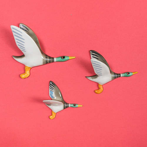 Flying Duck Trio Ceramic Wall Art | Hannah Turner | Three Flying Ducks