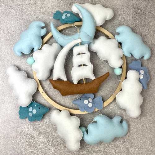 Ocean mobile for baby boy nursery Ship mobile Nautical felt hanging mobile Baby mobile boy Crib mobile blue Custom baby mobile Baby shower