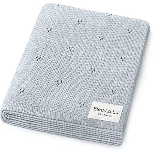 Organic Pointelle Receiving Swaddle Blanket for Boys & Girls - 100% Luxury Organic Soft Cotton Knit Warm Cozy Cuddle Stroller Blanket for Newborns Infants & Toddlers (Powder Blue)