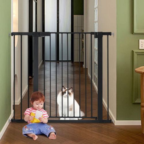 GOTGELIF Baby Safety Gate 36" Extra Tall 29.5-43.3" Wide Auto Close Pressure Mount Pet Gate Black