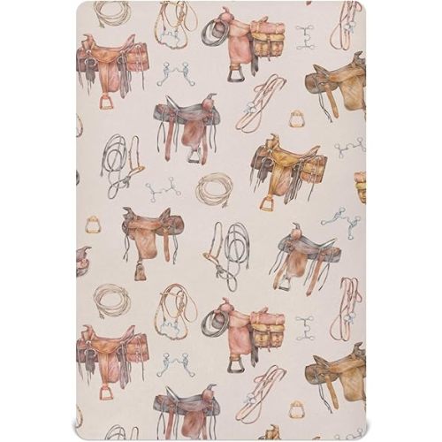 Western Cowboy Pattern Crib Sheets Soft Breathable Fitted Baby Crib Sheets Mattress Cover for Girls Boys, 52" x 28" x 9"