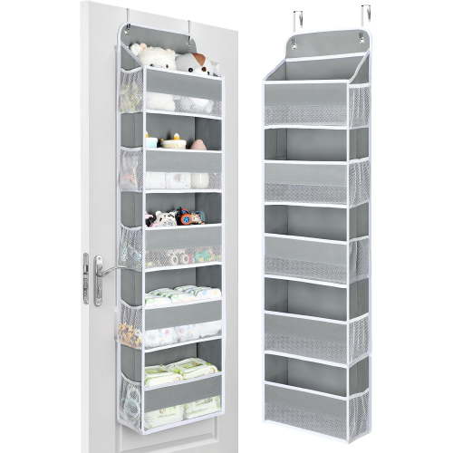 Yecaye Over the Door Organizer Gray with 5 Bins and 10 Deep Pockets Supports 44 lbs
