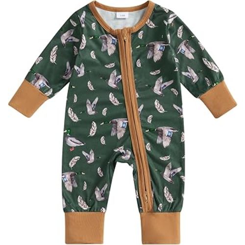 Baby Boy Girl Hunter Clothes Mallard Duck Romper Jumpsuit Long Sleeve Zip Up One Piece Overalls Hunting Baby Clothes