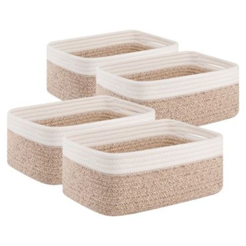 Itopfox 4 Pack Woven Storage Baskets, Small Decorative Bins for Shelves Organizer Baskets for Home, Office, Baby Room, Living Room, Bedroom, Bathroom