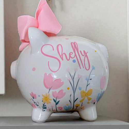 Personalized tulip flower Piggy Banks for girls, banks for girls, girl bank, piggy bank, wild flower bank, tulips piggy bank, piggy for kids
