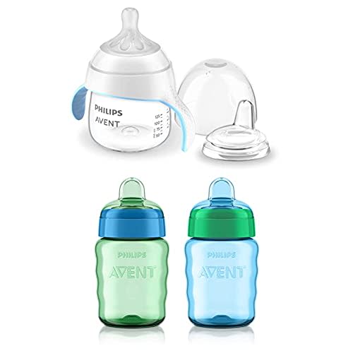 Philips Avent Sippy Cup Bundle with Natural Trainer Cup with Natural Response Nipple, 5 Ounce, 1 Pack + My Easy Sippy Cup, 9 Ounce, 2 Pack, Blue/Green