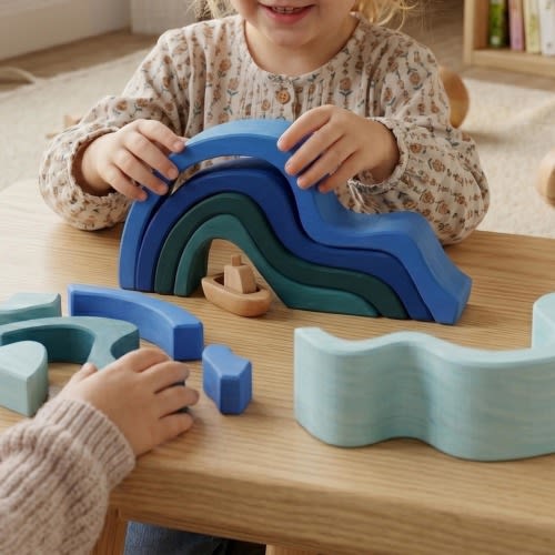 Linden Wood Rainbow Stacker, Blocks for Creative Play, Montessori Toy