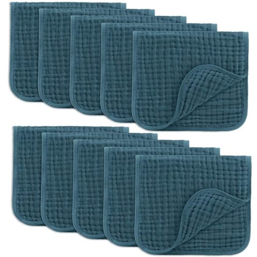 Comfy Cubs Muslin Burp Cloths 20" x 10", Pack of 10 - Large, 6-Layer, Ultra Absorbent 100% Cotton for Baby Drool and Messes - Soft, Safe & Gentle Baby Burp Cloths for Boys & Girls - Neptune