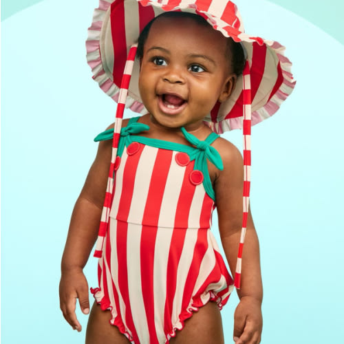 Baby One-Piece Cherry Swimsuit & Swim Hat Set