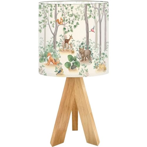 Cute Kids Bedside Desk Table Lamp Woodland Stories Watercolor Children Nightstand Lamp, Tripod Small Night Lights Linen for Nursery Room Bedroom Dorm Decor