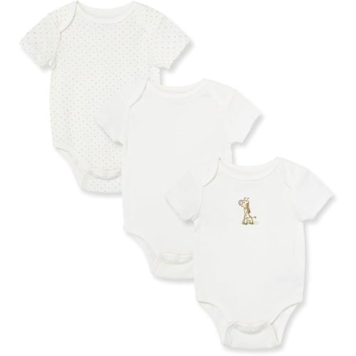 Little Me Baby Gender Neutral 3-Pack Short Sleeve Bodysuit Scratch Free 100% Cotton, Quick Snap Closures, Newborn to 9 Months