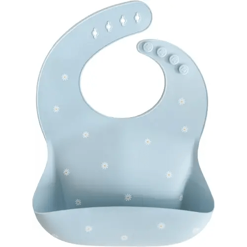 mushie Silicone Baby Bib | Adjustable Fit Waterproof Bibs (White Daisy)