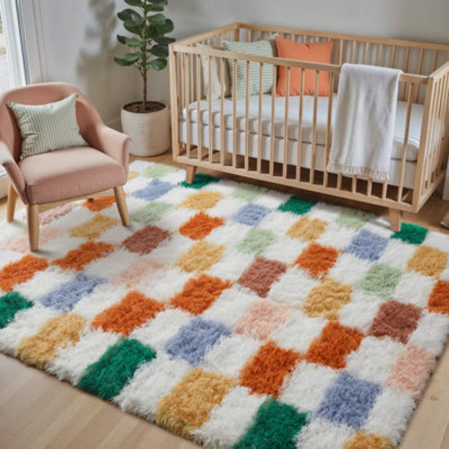 Mercer41 Celi Modern Checkered Shag Area Rug With Non-Slip Backing & Reviews | Wayfair