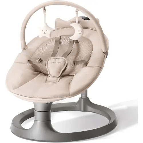 Momcozy 2-in-1 Electric Baby Swing, Dual-Arm Support System & Parent-Inspired Motions, Convertible to Toddler Seat up to 66 lbs, Adjustable Height, Lightweight, Khaki