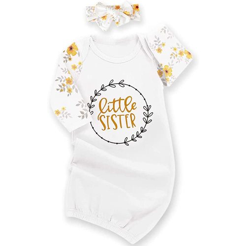 AMAWMW Newborn Baby Girl Little Sister Sleeper Gown Stripe Long Sleeve Nightgown Pajamas Gifts Stuff Essential Outfit