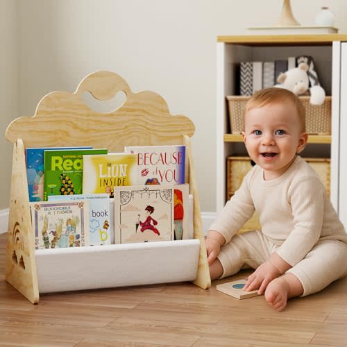 Wood Kids Bookshelf, Montessori Bookshelf,Suitable Kids Rooms, Nursery & Classroom, Toddler Book Rack, Nursery Book Shelves, Kids Bookcase, The Perfect Nursery Organizer