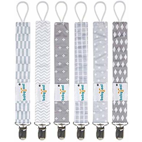 Babygoal Pacifier Clips, 6 Pack Pacifier Holder for Boys and Girls Fits Most Pacifier Styles &Teething Toys and Baby Shower Gift 6MP09 - Metal Clips - Diamond and dots