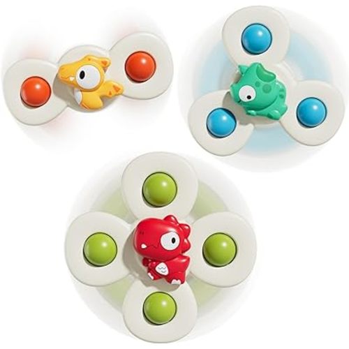 Baby Dinosaur Suction Cup Spinner Travel Toys for Kids Ages 1-3, Fidget Spinner Toys for 1 Year Old Boy Girl 12 Months, Sensory Bath Toy for Toddlers Infants Birthday Gifts