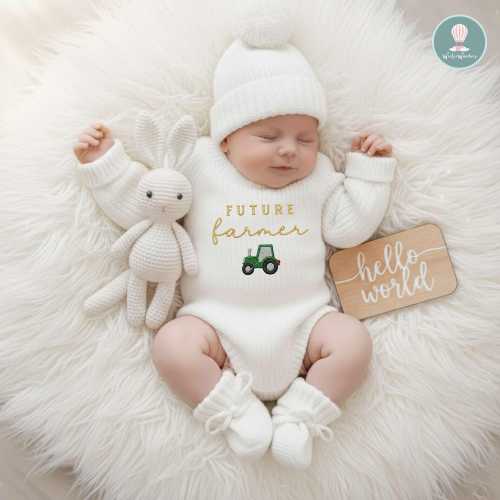 Embroidered Future Farmer Knit Romper, Cute Country Baby Romper, Tractor Design Baby Bodysuit, Pregnancy Announcement, Baby Shower Gift