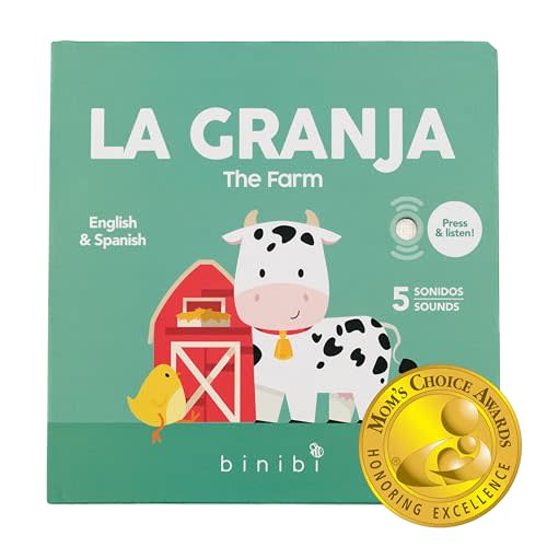 Binibi Spanish Books for Babies & Toddlers 1-3 La Granja Interactive Bilingual Sound Book with Farm Animal Sounds | Bilingual Children's Book | Spanish Learning for Kids | Libro en español para bebés