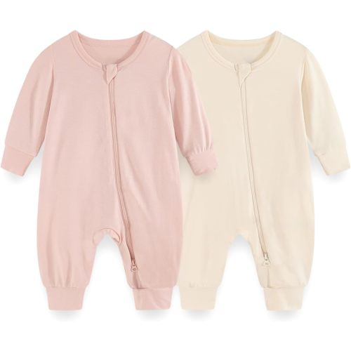 Unisex Rayon derived from Bamboo Zipper Baby Boy Girl Rompers 2 Pack Infants Jumpsuits Soft New Born Clothes