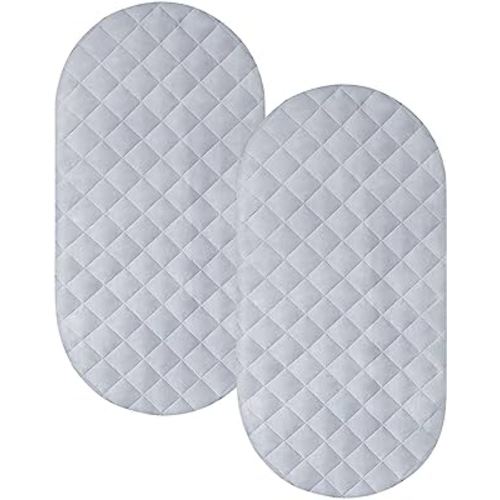 Bassinet Mattress Pad Cover Fit for Hourglass/Oval Bassinet Mattress, Waterproof Bassinet Mattress Protector Quilted Bassinet Sheets (32"x17") 2 Pack for Boys & Girls, Gray